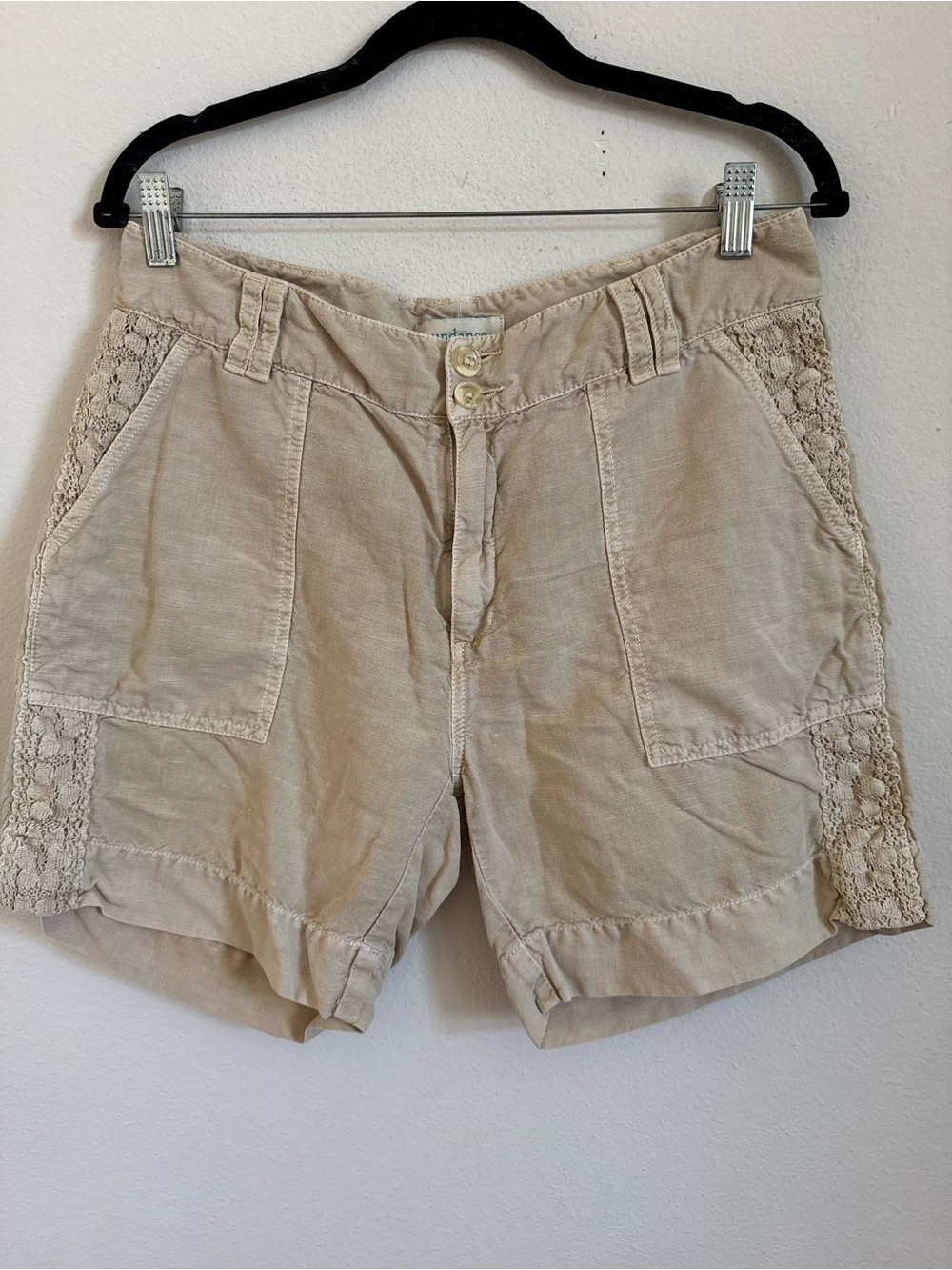 Sundance Linen Boho Khaki Embroidered Bermuda Shorts size 10